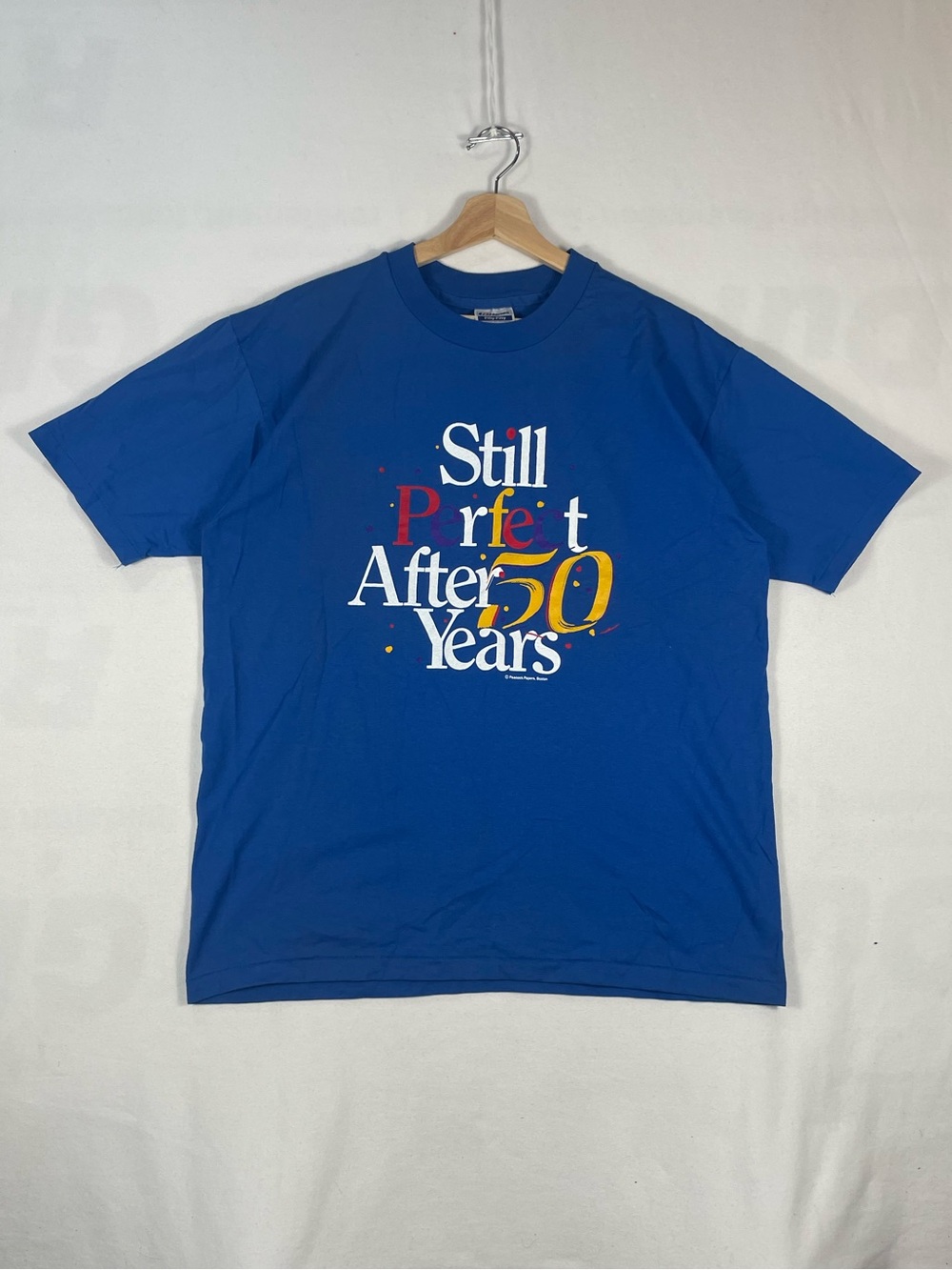 Vtg Peacock Papers Still Perfect After 50 Years Blue T shirt Hanes USA Sz XL